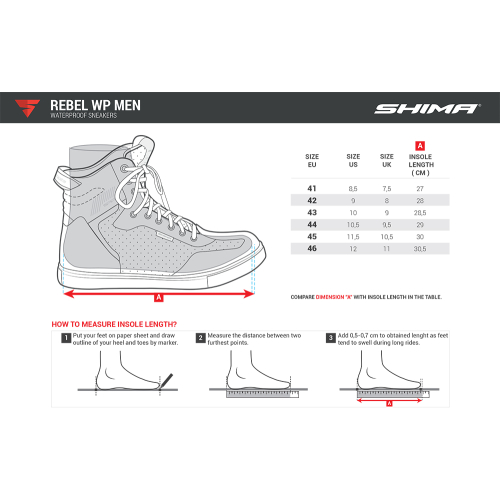 Buty krótkie motocyklowe SHIMA REBEL MEN WP BLACK