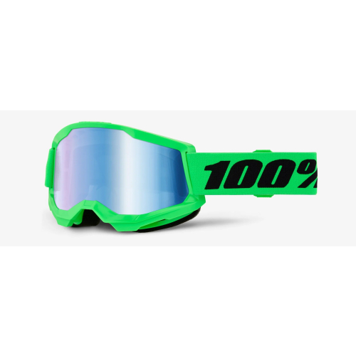GOGLE cross quad 100% STRATA 2 NEON GREEN KOLOR ZIELONY FLUO SZYBKA NIEBIESKIE LUSTRO