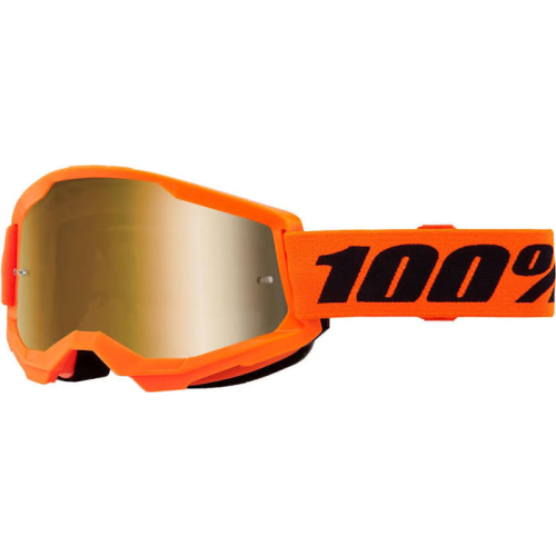 GOGLE cross quad 100% STRATA 2 NEON ORANGE KOLOR POMARAŃCZOWY/CZARNY SZYBKA ZŁOTE LUSTRO