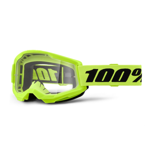 GOGLE cross quad 100% STRATA 2 NEON YELLOW KOLOR ŻÓŁTY FLUO/CZARNY SZYBKA PRZEŹROCZYSTA