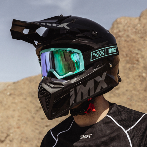 GOGLE cross quad IMX ENDURANCE RACE TURQUOISE MATT/BLACK - Szyba Iridium Green + Clear