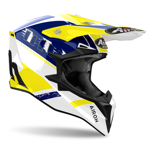Kask Motocyklowy cross enduro AIROH WRAAAP FEEL YELLOW/BLUE GLOSS