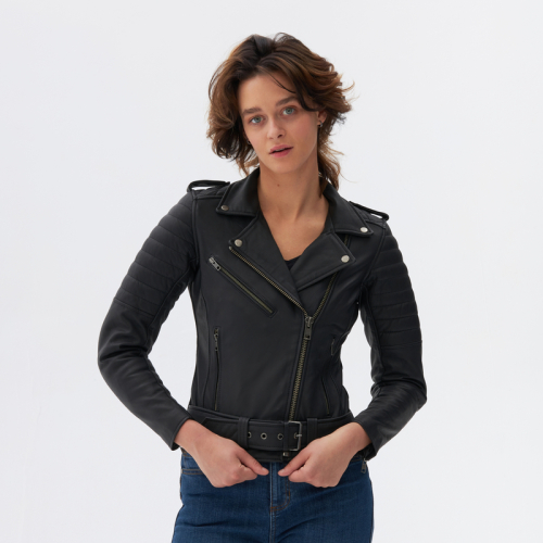 Kurtka motocyklowa skórzana damska ramoneska OZONE RAMONES MODERN LADY MATT BLACK