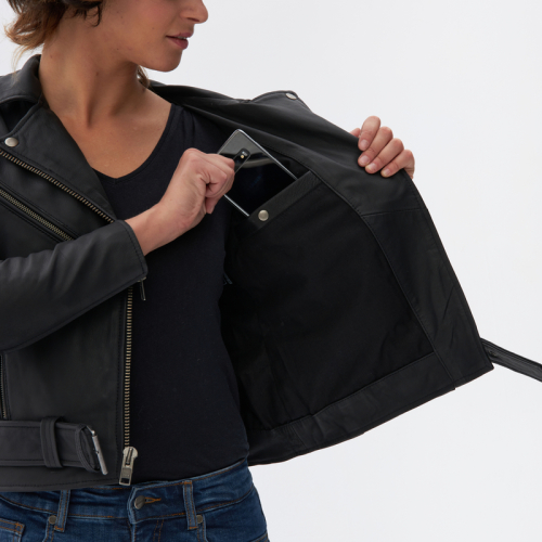 Kurtka motocyklowa skórzana damska ramoneska OZONE RAMONES MODERN LADY MATT BLACK