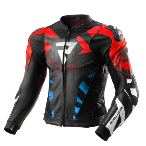 Kurtka motocyklowa skórzana sportowa REBELHORN INFERNO BLACK/BLUE/WHITE/RED
