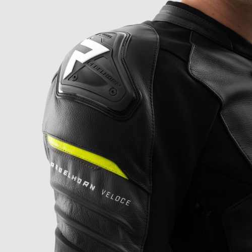 Kurtka motocyklowa skórzana sportowa REBELHORN VELOCE BLACK/GREY/FLUO YELLOW