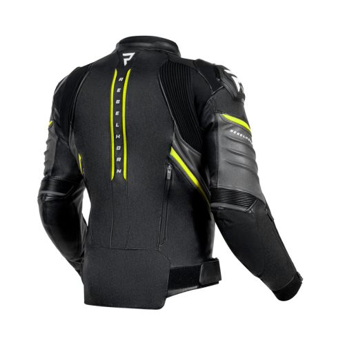Kurtka motocyklowa skórzana sportowa REBELHORN VELOCE BLACK/GREY/FLUO YELLOW