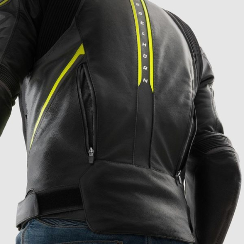 Kurtka motocyklowa skórzana sportowa REBELHORN VELOCE BLACK/GREY/FLUO YELLOW