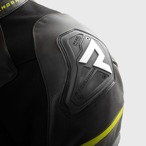 Kurtka motocyklowa skórzana sportowa REBELHORN VELOCE BLACK/GREY/FLUO YELLOW
