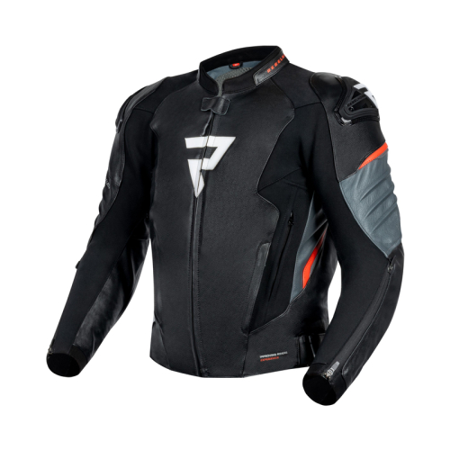 Kurtka motocyklowa skórzana sportowa REBELHORN VELOCE BLACK/GREY/FLUO RED