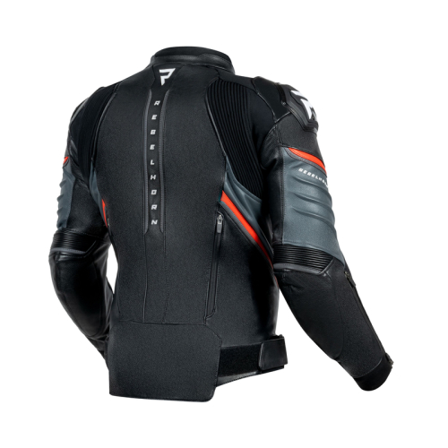 Kurtka motocyklowa skórzana sportowa REBELHORN VELOCE BLACK/GREY/FLUO RED