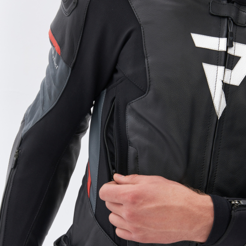 Kurtka motocyklowa skórzana sportowa REBELHORN VELOCE BLACK/GREY/FLUO RED