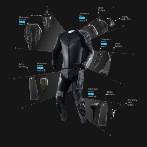 Spodnie motocyklowe skórzane sportowe REBELHORN FIGHTER BLACK
