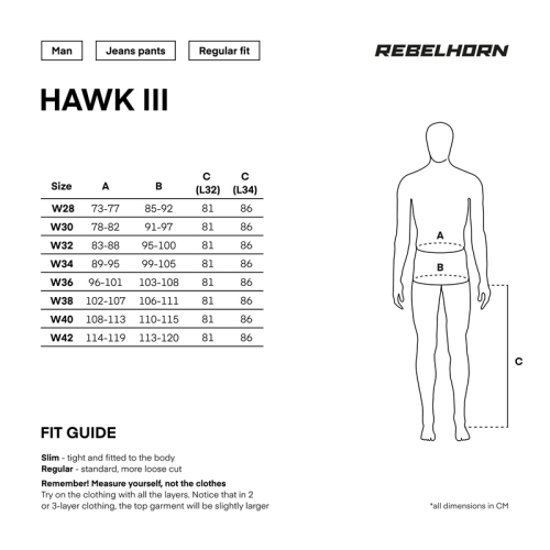Spodnie motocyklowe jeans REBELHORN HAWK III Regular Fit Washed Blue